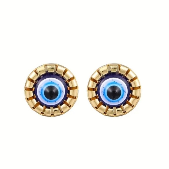 Evil Eye Studs Goldtone Hypoallergenic Earrings NWOT - Picture 5 of 5